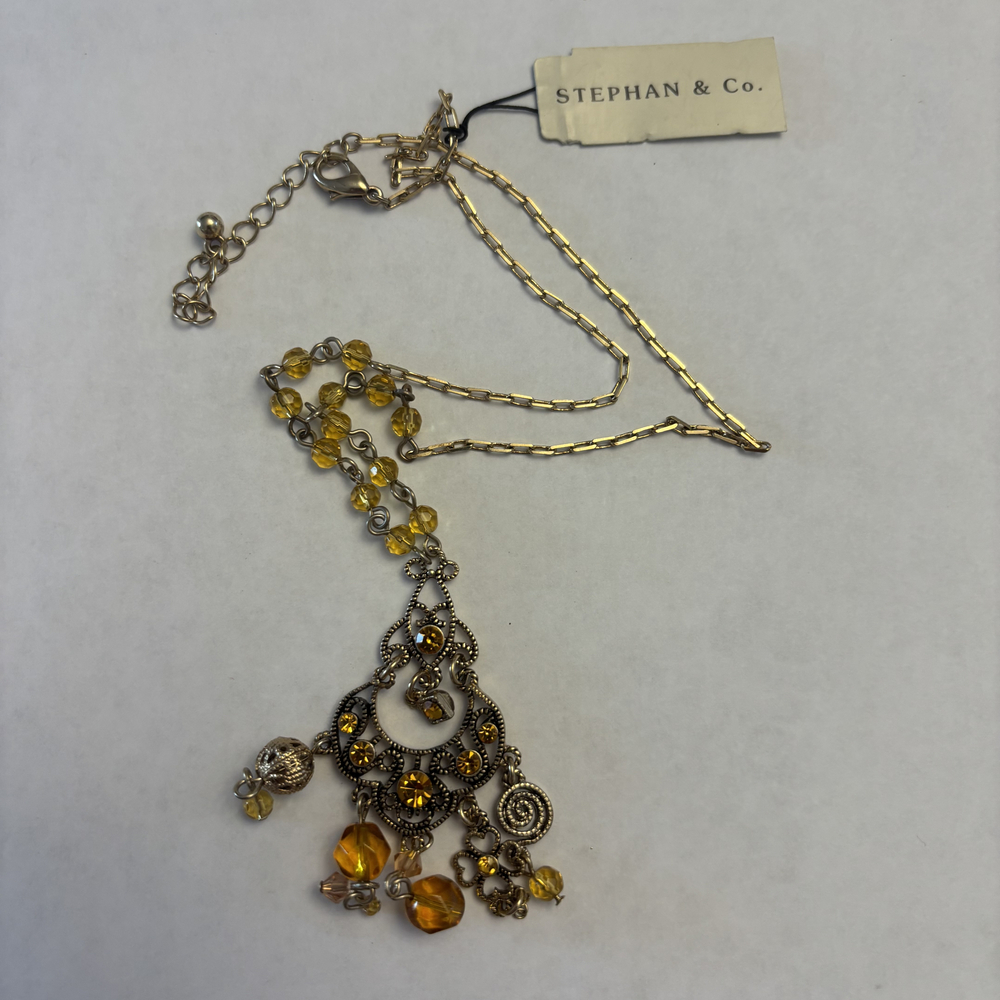 Stephan & Co. Antiqued Brass Crescent & Yellow Chandelier Necklace NWT